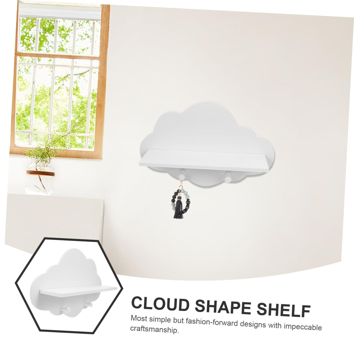 ARTIBETTER 14" Wooden Cloud Floating Shelf - No-Drill White Wall Mounted Storage Ledge, Solid Wood Nursery Book Shelf for Kids Room, Adorable Wall Decor for Toys, Figurines & Photos (1 Pack)