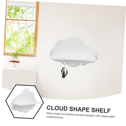 ARTIBETTER 14" Wooden Cloud Floating Shelf - No-Drill White Wall Mounted Storage Ledge, Solid Wood Nursery Book Shelf for Kids Room, Adorable Wall Decor for Toys, Figurines & Photos (1 Pack)