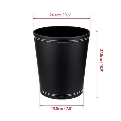 Sumnacon Round Leather Waste Basket,Small Classic PU Trash Garbage Can Under Desk Cabinet, Contemporary Wastebasket Bin for Home Office Laundry Room Living Room Bathroom Office,Black