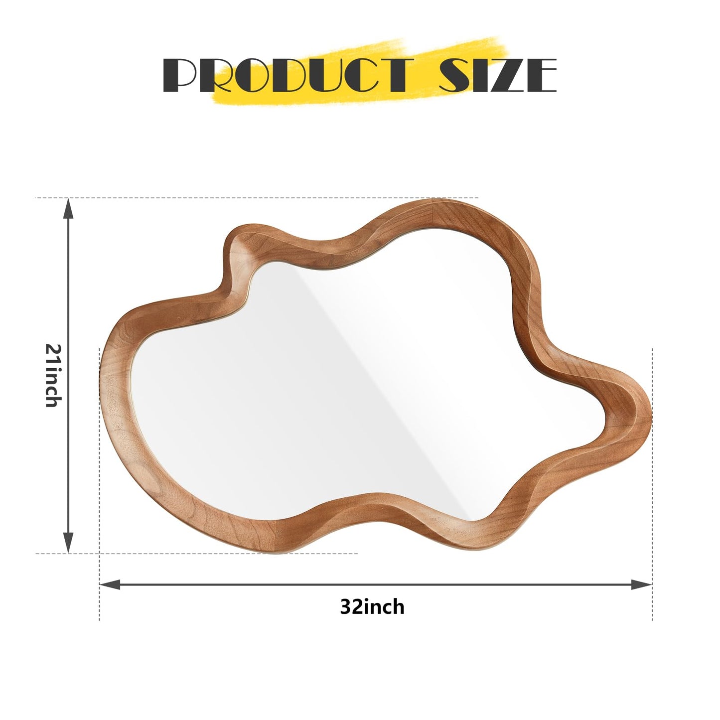 sawsile Irregular Wall Mirror,21""x 32""Asymmetrical Mirror Wood,Wooden Framed Wall Mirror,Modern Large Vanity Bathroom Mirror,Walnut Wavy Mirror for Entryway,Bedroom,Living Room,Washroom, Brown a
