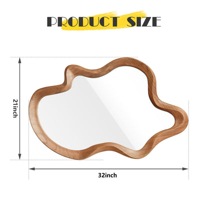 sawsile Irregular Wall Mirror,21""x 32""Asymmetrical Mirror Wood,Wooden Framed Wall Mirror,Modern Large Vanity Bathroom Mirror,Walnut Wavy Mirror for Entryway,Bedroom,Living Room,Washroom, Brown a