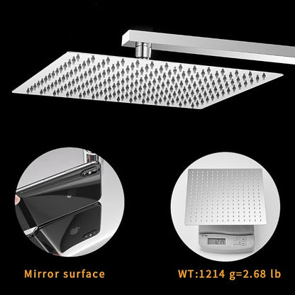 BESy 12 Inch Rain Shower Head, 12" Square Rainfall & High Pressure Stainless Steel Bath Shower Head, 1/16" Ultra Thin, Waterfall Full Body Coverage with Silicone Nozzle, Polished Chrome