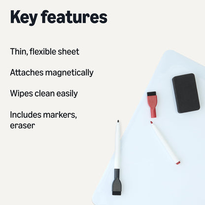 Amazon Basics Magnetic Dry Erase Board for Fridge, Whiteboard Sheet, 20" x 13", with 2 Markers and Eraser