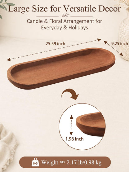 Duseu 25.5 Inch Wooden Dough Bowls for Decor, Wood Long Decorative Bowl, Rustic Large Dough Bowl Centerpiece Trays for Dining Table, Coffee Table, Entryway (Brown)