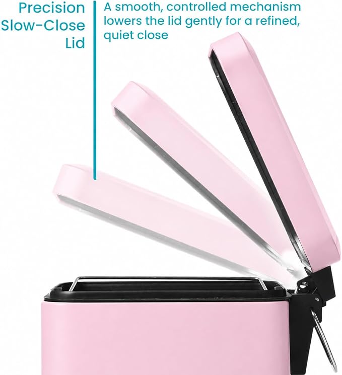 Home Zone Living 1.3 Gallon Small Bathroom Trash Can with Lid and Step Pedal, Stainless Steel Wastebasket with Slim Design for Home and Office, Matte Pink, 5 Liters