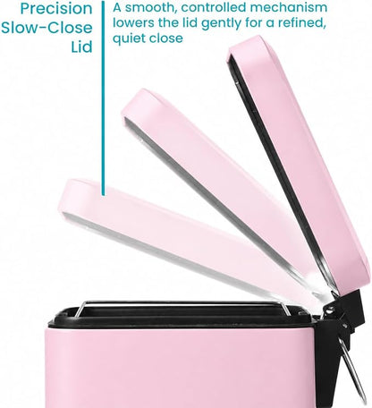 Home Zone Living 1.3 Gallon Small Bathroom Trash Can with Lid and Step Pedal, Stainless Steel Wastebasket with Slim Design for Home and Office, Matte Pink, 5 Liters