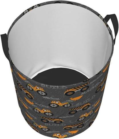 Cute Excavator Engineering Vehicle Laundry Hamper Bag
