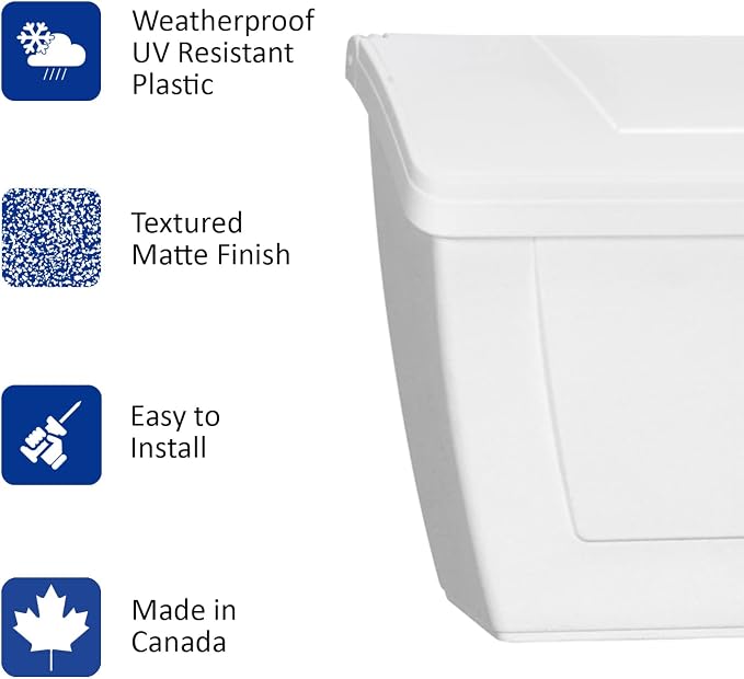 Small Plastic Mailbox for Outside Porch, Easy to Install Wall Mount, Lightweight, Heavy Duty, Rustproof, Maintenance-Free Horizontal Mail Box for House - Made in Canada - 15.5” x 4” x 6.25” (White)