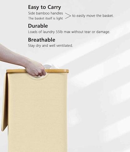 SUOCO Laundry Hamper with Lid, 29 Gal Clothes Basket with Bamboo Handles