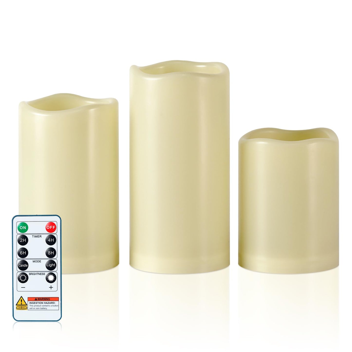 5plots 3" X 4"5" 6" Outdoor Waterproof Candles, Battery Operated Led Ivory White Flameless Candles with 10-Key Remote & Timer for Indoor Home Lantern Holiday Decor, Set of 3