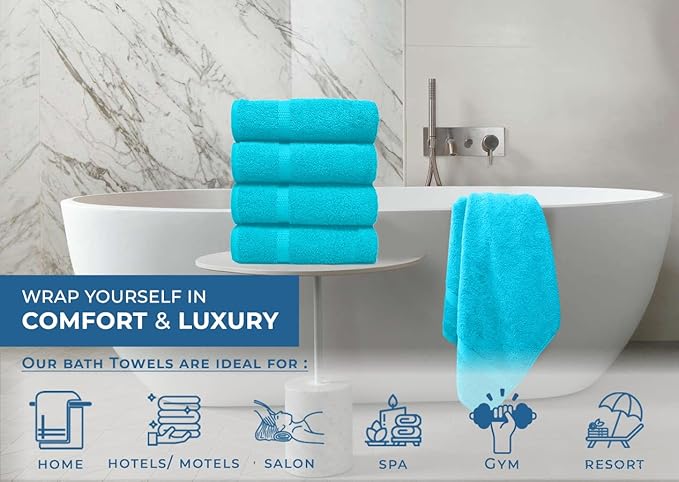 DAN RIVER Bath Towels Set of 4, 27 x 54 Inches, 100% Cotton, Larger & Lighter