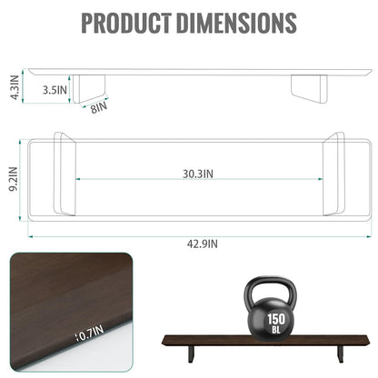 EXPERLAM Solid Wood Dual Monitor Stand Riser, 43 Inch Rubberwood Desk Shelf for Top of Desk, Wood Monitor Stand for Desk 2 Monitors up to 27", Desktop Organizer for Laptop, TV, Printer