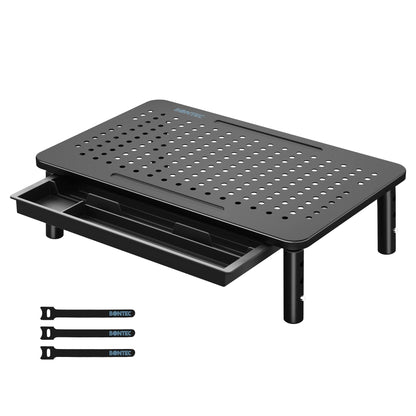 BONTEC 1 Pack Adjustable Monitor Stand Riser with Drawer, Ergonomic Mesh Platform Computer Monitor Stand for Desk, Ventilated Laptop and PC Stand with Cable Management, Supports up to 44lbs
