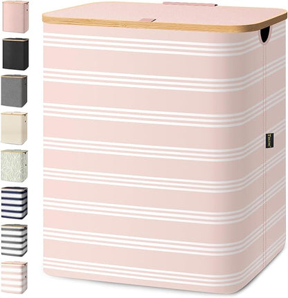BALEINE Laundry Hamper with Lid, Tall Laundry Baskets with Bamboo Pull Handles