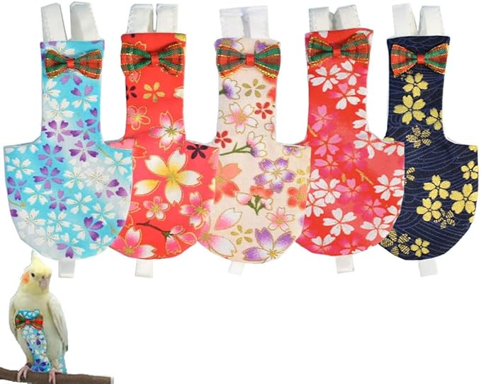 5pcs Bird Diaper Cute Printed Parrot Flight Suit Parrot Nappy Reusable Pigeon Pants Cockatiel Clothes for Parakeet Mini Macaw Budgie Canary for Indoor Outdoor - color1 L