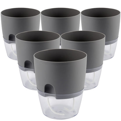 HAKZEON 6 Pack 6 Inch Plastic Self Watering Pots for Indoor Plants, Self Watering Flower Pots with Wick Ropes, Double-Layer Self Watering Planter Pots for Plants, Flowers, Herbs