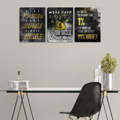 Modern Motivational Success Quotes Wall Art Canvas Art 3 Piece Black Wall Art Inspiring Entrepreneur Hustle Poster Prints Wall Decor Office Wall Decorations Framed Posters for Office(36''Wx 16''H)
