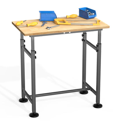 WALMANN Heavy Duty Adjustable Height Workbench 32" x 18", Rubber Wood Top Work Table for Garage, Workshop, 1500 lbs Load Capacity