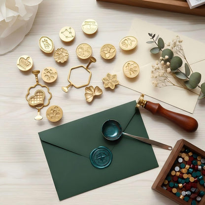 41-Piece Wax Seal Stamp Kit with Vintage Design Metal Stamp Heads -Wooden Handle for Sealing Wedding Invitations, Envelopes, Gift Wrapping and DIY Craft Projects