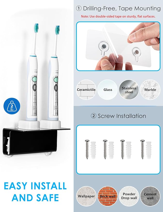 OAPRIRE Electric Toothbrush Holder Wall Mounted, Acrylic Electric Toothbrush