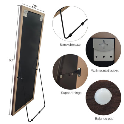 TheiaMo Full Length Mirror Wood Frame, 65x22in Floor Mirror Wall Full Body Mirror with Standing, Leaning Hanging for Bedroom,Living Room, Large Wooden Frame, Dark Wood