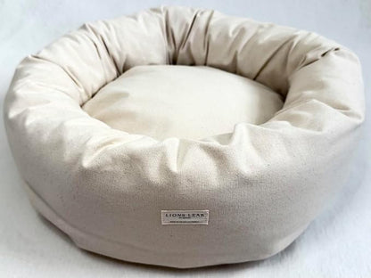 Organic Cotton Canvas Round Dog Bed – Removable Washable Cover, Natural Raw Cotton Fill, Supportive Bolster, Non-Toxic & Hypoallergenic, Made in USA (Natural, X Small 18" x 6" inches)