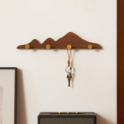 THFLSTR Elegant Wall Coat Rack with Hooks Walnut Wood Solid Coat Hanger Wall Mount with 4 Brass Hooks, Moisture-Resistant Wax Oil Finish for Home(Walnut, 4 Hooks)