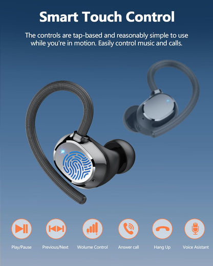 Ear Buds Wireless Bluetooth Earbuds Sport 2026 New Bluetooth 5.3 Headphones with LED Display 128H Playtime Powerful Bass Over Ear Earphones with Earhooks IP7 Waterproof for Gym/Running/Workout