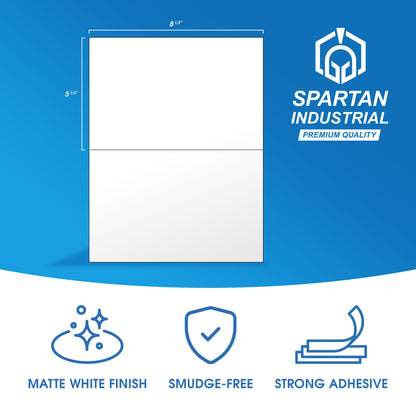 8.5" X 5.5" Matte White Printable Half Sheet Shipping Labels (100 Sheets, 200 Stickers) Mailing and Address Labels for Laser & Inkjet Printers - Spartan Industrial Template R025