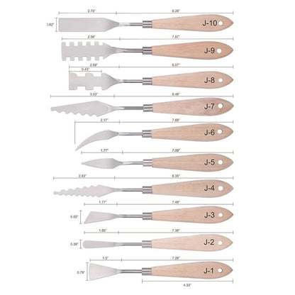 Paint Knife Set - 10pcs Stainless Steel Spatula Palette Knife Painting Tools Metal Knives Wood Handle with Different Shapes and Sizes for Oil Painting, Acrylic Mixing
