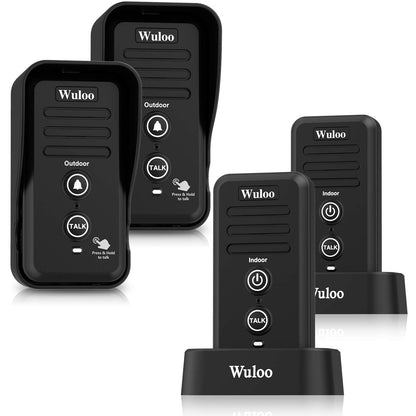Wuloo Wireless Intercom Doorbells for Home Classroom, Intercomunicador Waterproof Electronic Doorbell Chime with 1/2 Mile Range 3 Volume Levels Rechargeable Battery (Black, 1&2)