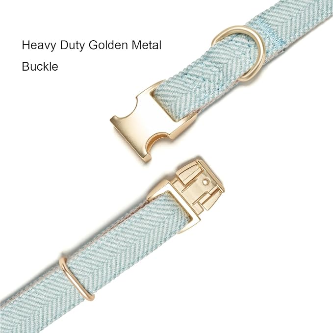 Soft Dog Collar and Leash Set Adjustable Woven Twilled Dog Collars with Metal Buckle and Lead for Small Medium Large Dogs,Blue