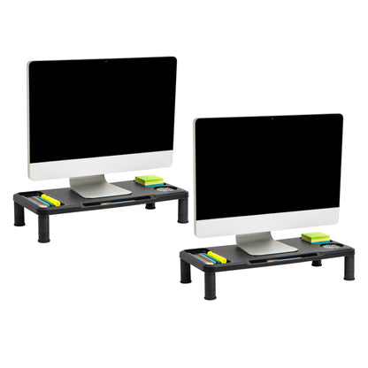 Mind Reader Monitor Stand, Laptop Riser, Desktop Organizer, Office, Plastic, 21.75" L x 10.25" W x 4.5" H, Set of 2, Black