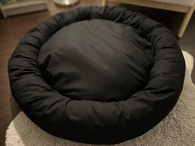 Organic Cotton Canvas Dog Bed: Removable Cover, Natural Fill - Made in USA (Black, Medium 28" x 8" inches)