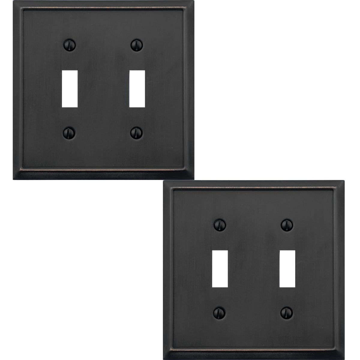 OKAWYC Double Toggle Light Switch Cover Aria Metal Wall Plate, 2-Pack Aged Bronze 2 Gang, Light Switch Cover Decorative Wallplate, Durable