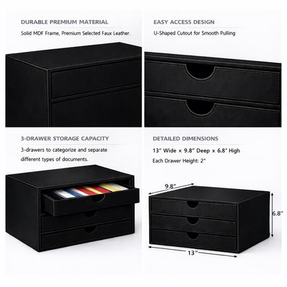 UnionBasic Document Organizer, 3-Drawer File Cabinet Document Storage Box, Office Desktop Filing Organizer, Black