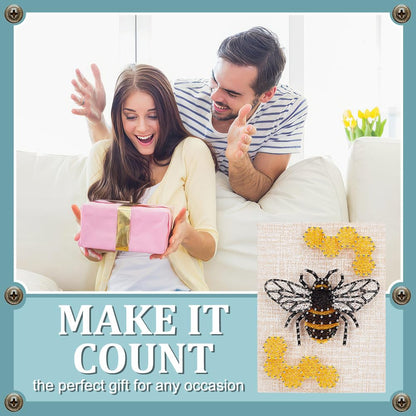WEBBEDY 3D String Art Kit DIY Bee String Arts and Craft Kits for Adults Beginners Include All Necessary Accessories and Wooden Frame, Home Wall Decorations Unique Gift