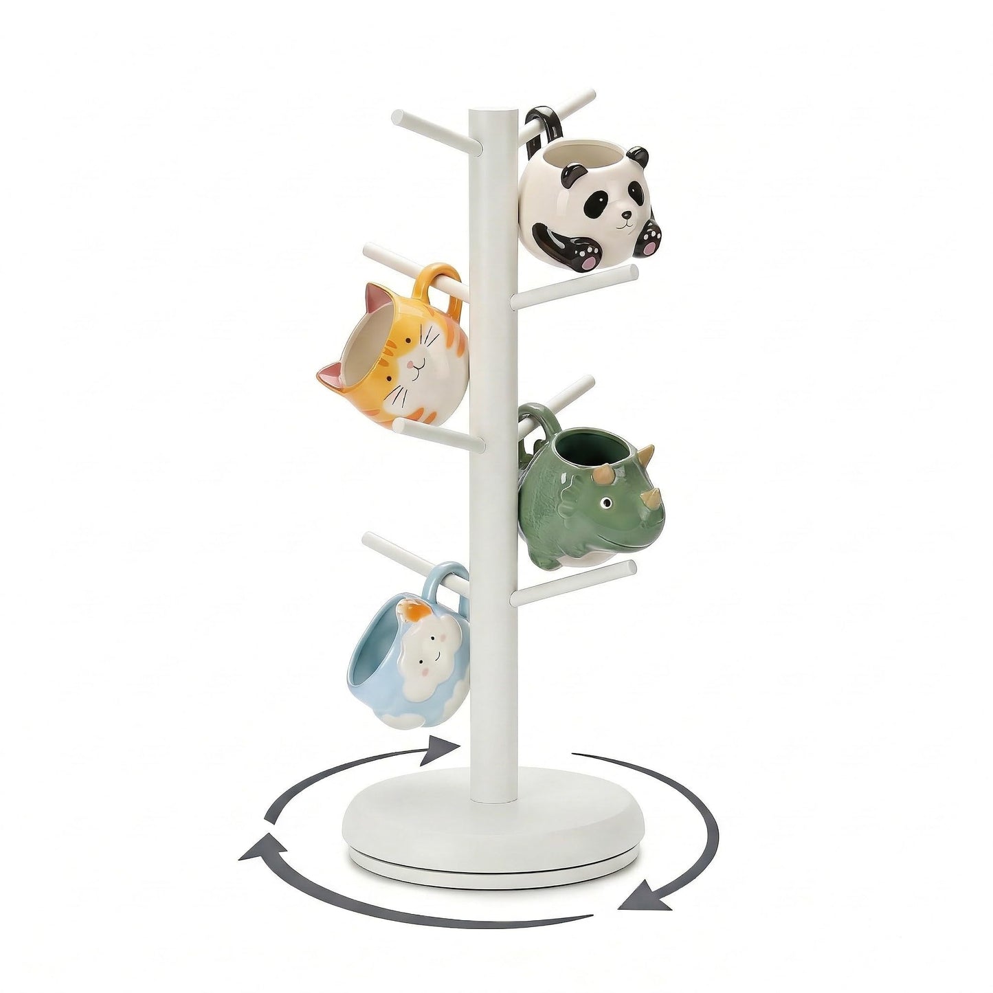 BAMBANG Mug Holder, 360° Rotating Mug Tree Holds 8 Coffee Cups, Space Saving Mug Stand with Stable Base for Kitchen Coffee Bar