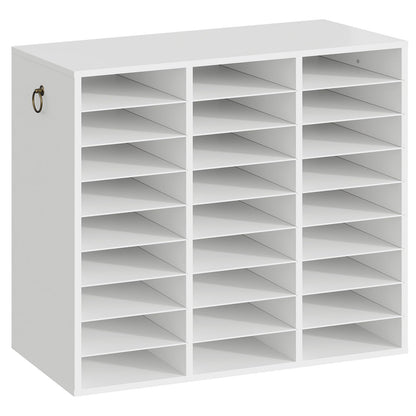 HOOBRO Literature Organizer, 27 Compartments Wooden Mail Organizer, Countertop Literature Sorter with Adjustable Shelves for Home, Office, School, Student Mailbox for Classroom, White WT27WF01