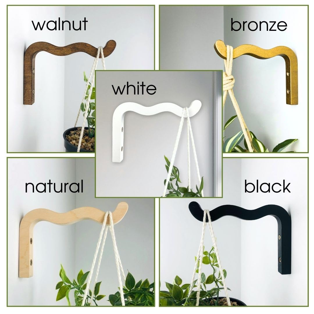 EvenWood 2-Piece Set of Wavy Wooden Wall Planters for Indoor Plants 6 Inch - Natural Plant Hook for Wall Plant, Wind Chimes, Flower Brackets, Patio Garden Decorations - Bracket Plant Hanger (White)