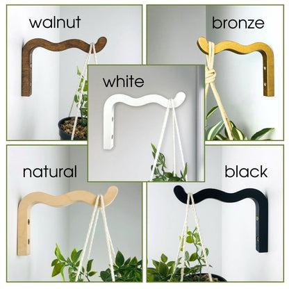 EvenWood 2-Piece Set of Wavy Wooden Wall Planters for Indoor Plants 6 Inch - Natural Plant Hook for Wall Plant, Wind Chimes, Flower Brackets, Patio Garden Decorations - Bracket Plant Hanger (White)