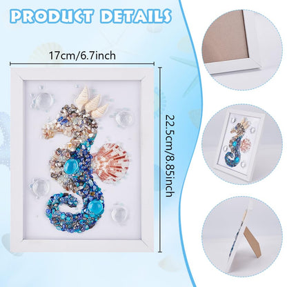 WEBEEDY DIY Seahorse Sea Glass Resin Kit DIY Sea Animals Glass Art Kit with Instruction for Adults Beginners Seahorse Art Summer Resin Decorations Frame Home Bookshelf Office Wall Decor(5.9x7.9)