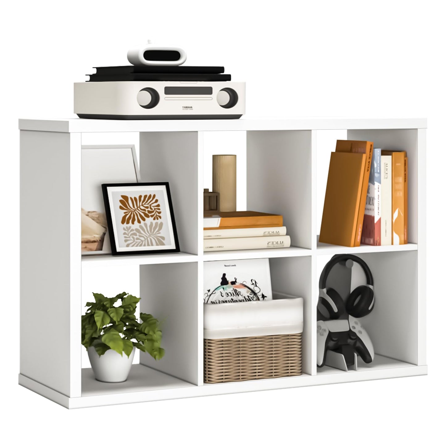Endearing Limons【2026 Wooden Thick Border 6 Cube Shelf Storage Organizer with Anti-Tipping Kits + Reversible Open Back Bookcase (11 * 11 Unit Cell White)
