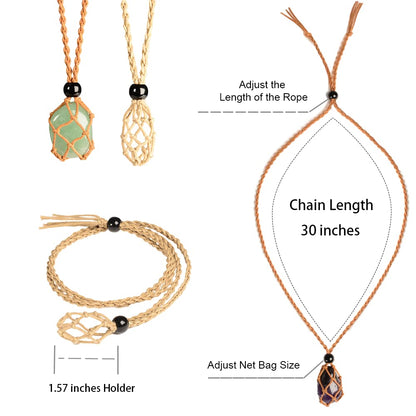 Anjiucc 12 PCS Crystal Cage Necklace With Adjustable Length - Empty Stone Pendant Holder Replacement Hand-Woven Cord (Coffee + Khaki)