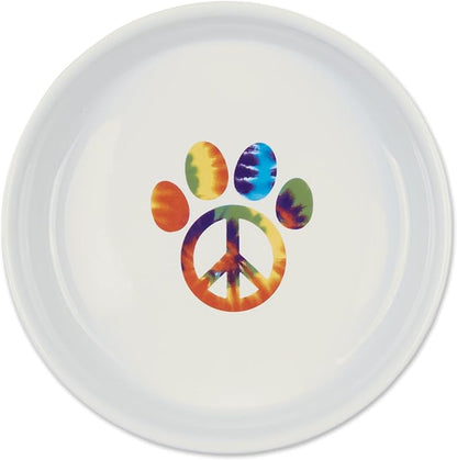 Bone Dry Ceramic Food Bowls, Non-Slip & Dishwasher Safe, Large Set, 7.5x2.4, Peace Paw, 2 Count