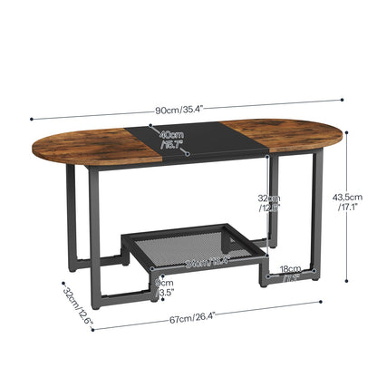 HOOBRO Coffee Table, Oval Small Coffee Table with 2-Tier Storage Shelf, Narrow Modern Center Table for Small Spaces, Living Room, Bedroom, Office, Rustic Brown and Black BFK12KF01