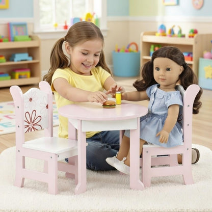 Emily Rose 18 Inch Doll Dining Table and 2 Chairs Set - Floral Collection
