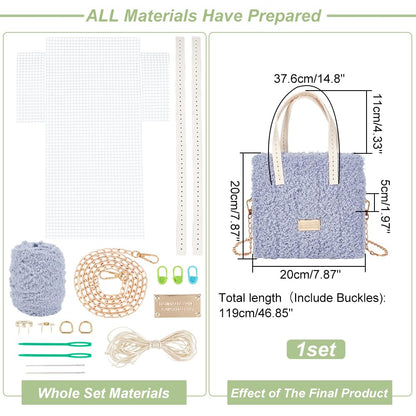 WADORN DIY Knitting Crochet Bag Making Kit, Handmade Woven Tote Bag Making Materials Set Women Shoulder Bag Making Accessories Hand Crafting Yarn Weaving Kit Birthday Christmas Gift, Blue