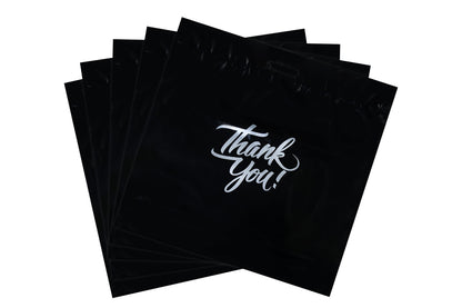 Infinite Pack Black 12"x15" (100pcs) Thank You plastic Merchandise Bags Die-Cut Handles, Perfect for Retail Shopping, Boutiques, Goodie bags, and Gift Packaging & Favors, 1.75 mil Reusable Plastic Bag