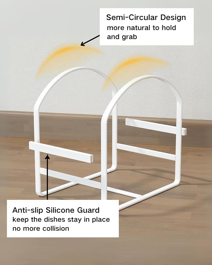 2 Pack Kitchen Plate Holder Organizer for Cabinet Space Saver Dinner Dish Storage Rack Upright Dish Drying Racks Metal Plate Dish Racks Stand for Cupboard and Countertop Rustproof Large White